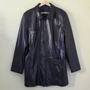 Danier Jacket Womens XL Brown Leather Pockets Zip Lined LS Classic Collar Mature